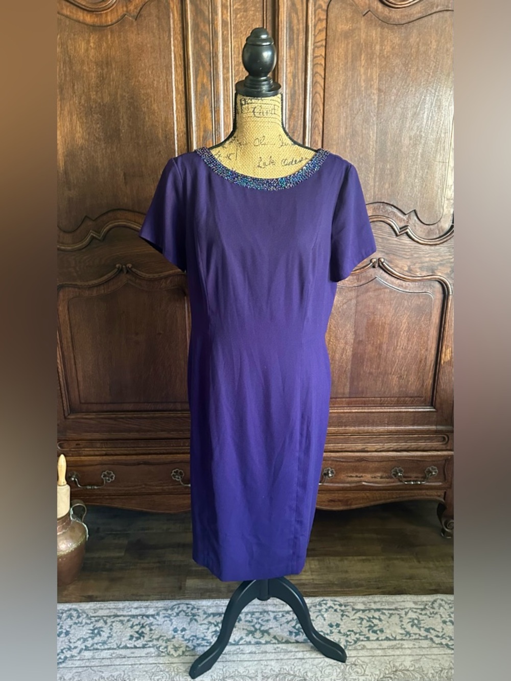 Talbots Purple Beaded Neckline Midi Dress